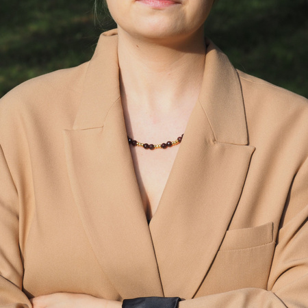 Naszyjnik - Granat fasetowane kulki i srebro złocone