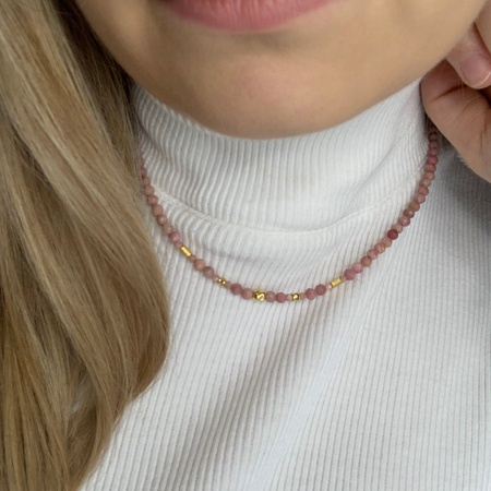 Naszyjnik regulowany - Rodochrozyt fasetowane kulki i srebro złocone