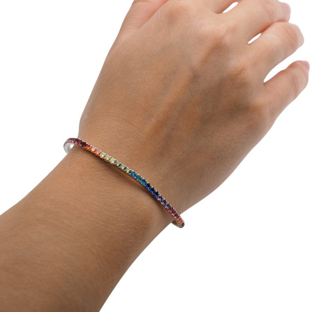 Bransoletka sprężynująca - kolorowe cyrkonie w srebrze