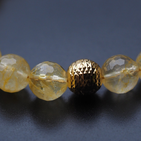 Bransoletka - Cytryn cięte kulki 8mm i srebro złocone