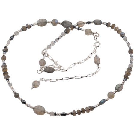 Naszyjnik regulowany - Labradoryt, hematyt i srebro