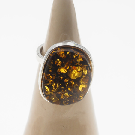 Pierścionek regulowany z Bursztynem Zielonym w srebrze