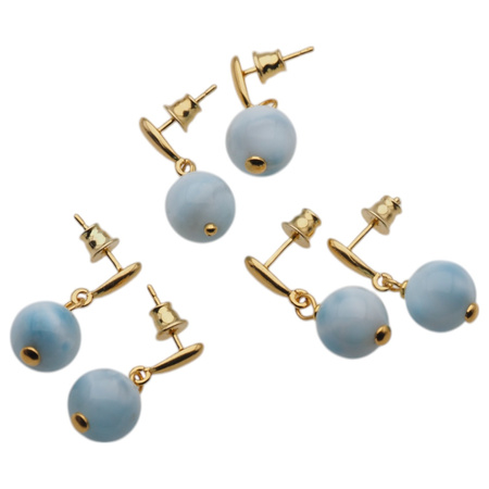 Kolczyki - Larimar kulka w srebrze zloconym