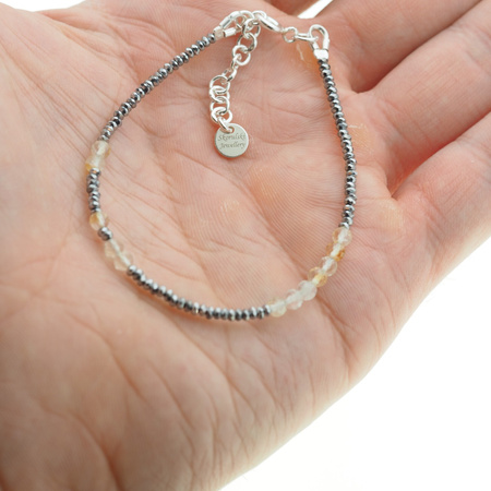 Bransoletka urodzeniowa listopad - cytryn, hematyt i srebro