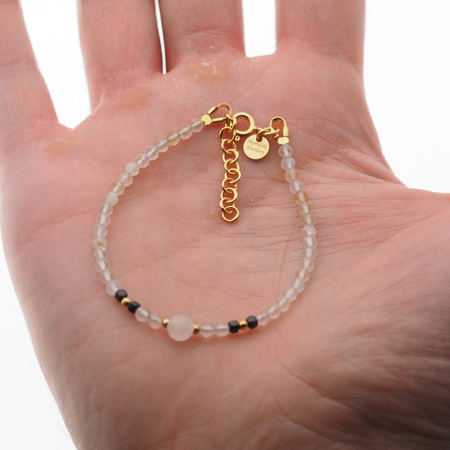 Bransoletka obfitości i miłości - Cytryn, Turmalin czarny, Kwarc Różowy i srebro złocone