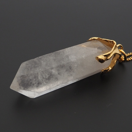 Naszyjnik - Kryształ Górski sopel w okuciu na łańcuszku złoconym