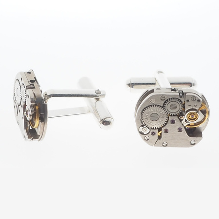 Spinki do mankietów z mechanizmem zegarka w srebrze.