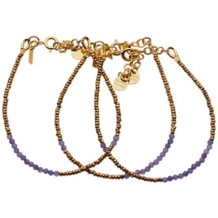 Bransoletka urodzeniowa luty - ametyst, złoty hematyt i srebro złocone