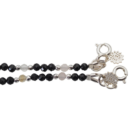 Bransoletka mix - Turmalin, cytryn, kwarc różowy, rubin i srebro