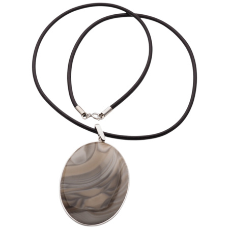 Naszyjnik - Krzemień Pasiasty owal na rzemieniu ze srebrnymi końcówkami