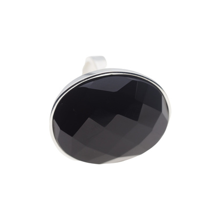 Pierścionek regulowany z owalnym Onyksem fasetowanym w srebrze młotkowanym