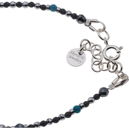 Bransoletka regulowana - Turkus, Hematyt i srebro