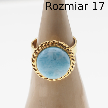 Pierścionek regulowany - okrągły Larimar w srebrze złoconym