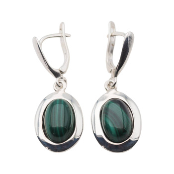 Kolczyki z owalnymi malachitami w srebrze