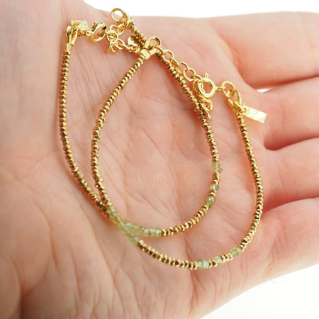 Bransoletka urodzeniowa sierpień - Perydot, złoty hematyt i srebro złocone