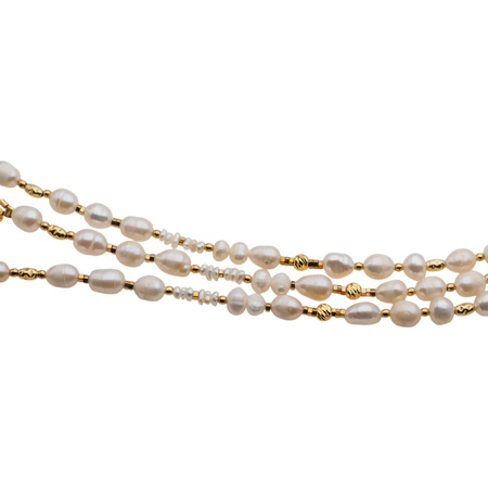 Naszyjnik - Białe Perły hodowane, hematyt, zawieszka słońce i srebro złocone