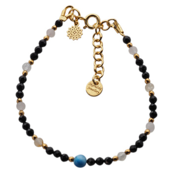 Bransoletka mix - Apatyt, Turmalin, cytryn, kwarc różowy i srebro złocone