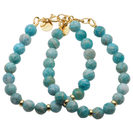 Bransoletka 18,6 cm - Amazonit fasetowane kulki i srebro złocone