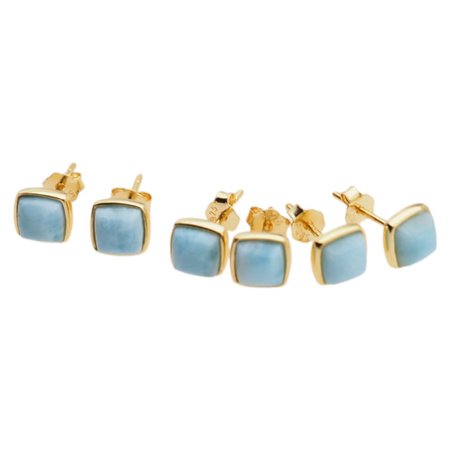 Kolczyki sztyfty - Larimar kwadraty i srebro złocone