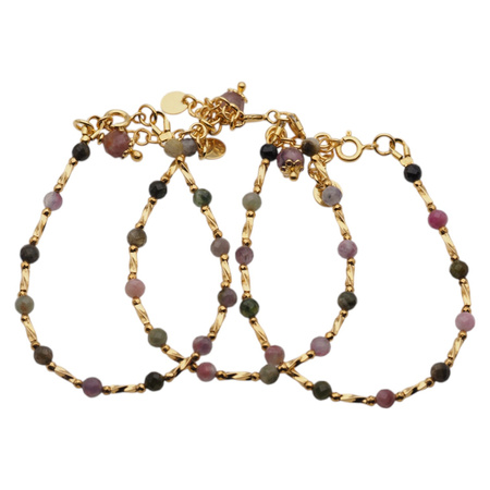 Bransoletka - Turmalin kolorowy, Hematyt złoty i srebro złocone