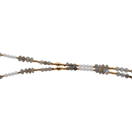 Naszyjnik - Labradoryt, kryształ górski hematyt i srebro złocone