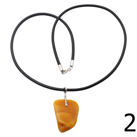 Naszyjnik  na rzemieniu - surowy Bursztyn mleczny