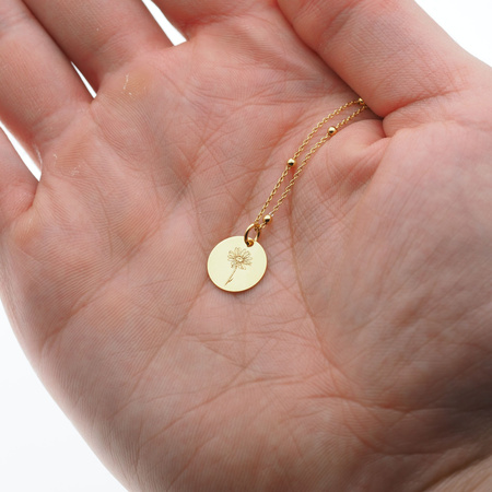 Naszyjnik z blaszką z wzorem kwiatka - srebro złocone