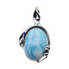 Zawieszka - larimar owal w srebrze oksydowanym z liśćmi