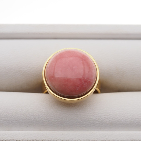 Pierścionek regulowany - Rodochrozyt koło w srebrze złoconym