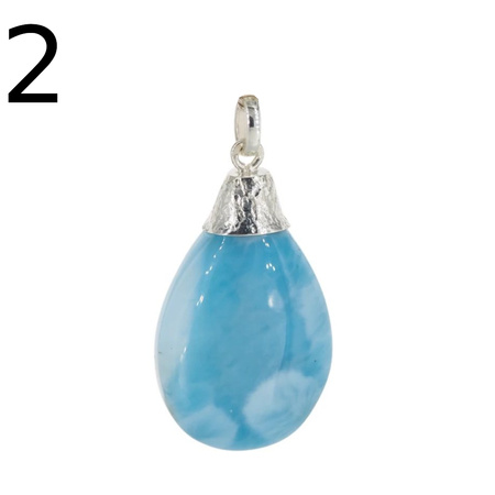 Zawieszka - larimar łza w srebrze młotkowanym
