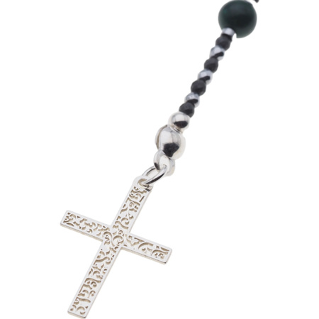 Naszyjnik różaniec - Turmalin, hematyt, Malachit i srebro