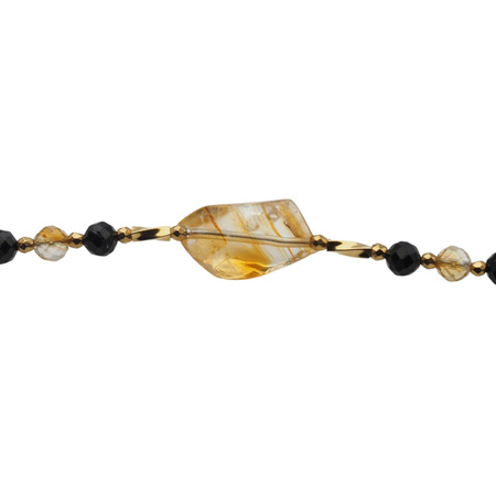Naszyjnik długi - Turmalin czarny, cytryn, hematyt i srebro złocone
