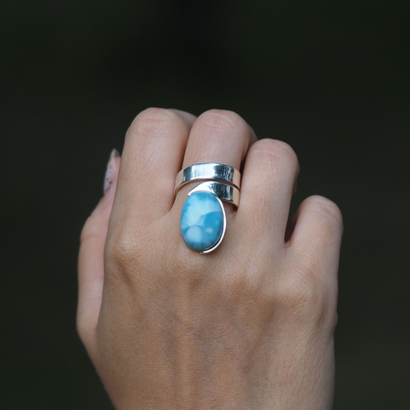Pierścionek regulowany - owalny Larimar w srebrze