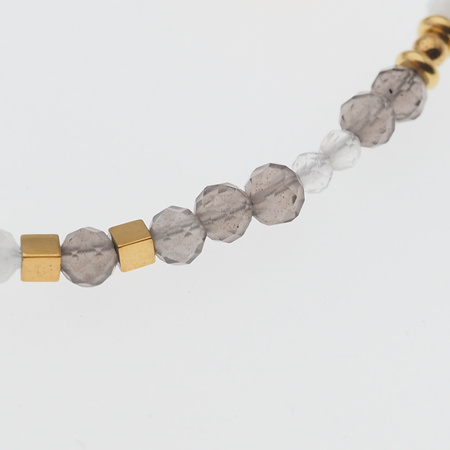 Bransoletka - Kwarc Dymny, Kamień Księżycowy, mix kamieni i srebro złocone