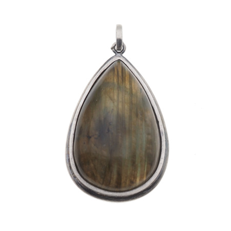 Srebrna zawieszka z Labradorytem – oksydowana oprawa, łza 31×19 mm