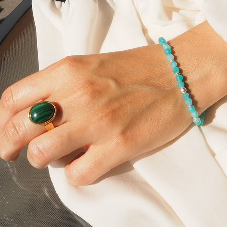 Bransoletka regulowana - Amazonit fasetowane kulki i srebro