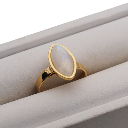 Pierścionek regulowany - Kamień Księżycowy markiza i srebro złocone
