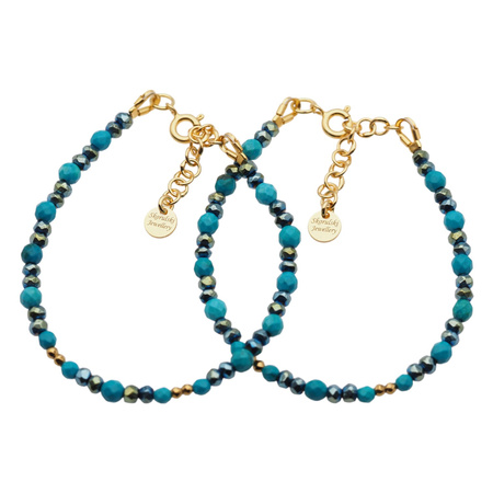 Bransoletka - Turkus, Hematyt i srebro złocone