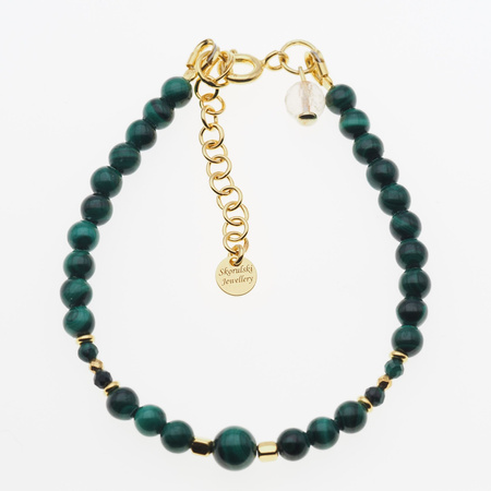 Bransoletka - malachit, cytryn kulki i srebro złocone