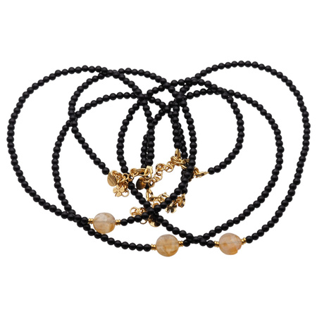 Naszyjnik obfitości i ochrony - Cytryn, Turmalin czarny, koniczynka i srebro złocone