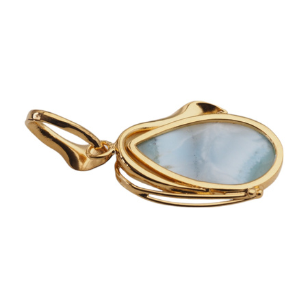 Zawieszka - larimar łza w srebrze złoconym z liśćmi