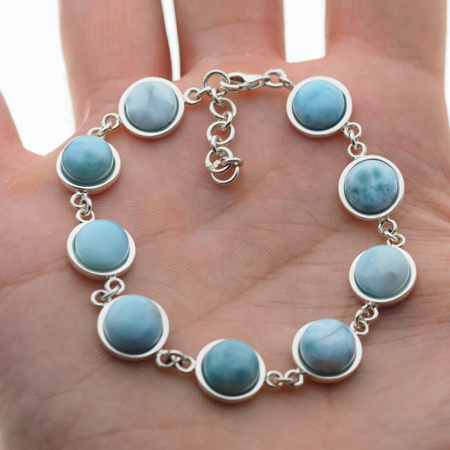 Bransoletka regulowana - Larimar koło w srebrze