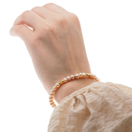 Bransoletka - Perły hodowane różowe i srebro złocone