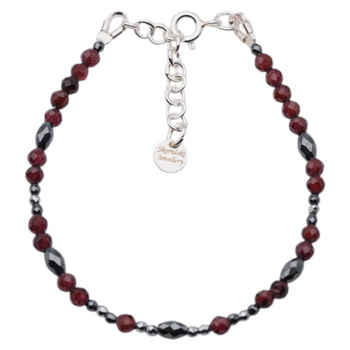 Bransoletka - Granat, Hematyt i srebro