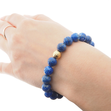 Bransoletka - Lapis Lazuli fasetowane kulki 9mm i srebro złocone