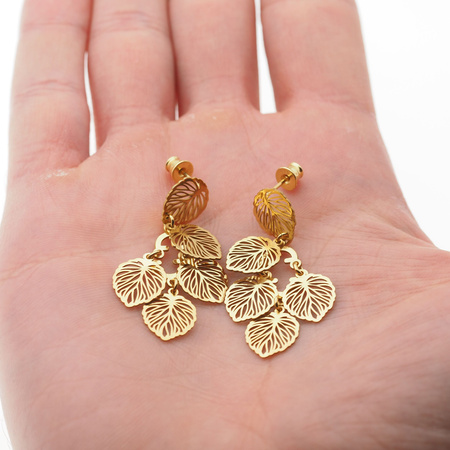 Kolczyki na wiszących sztyftach- liście i srebro złocone