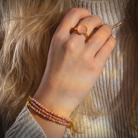 Bransoletka - Rodochrozyt fasetowane kulki i srebro złocone