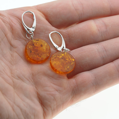 Kolczyki - koniakowy Bursztyn okrągły i srebro