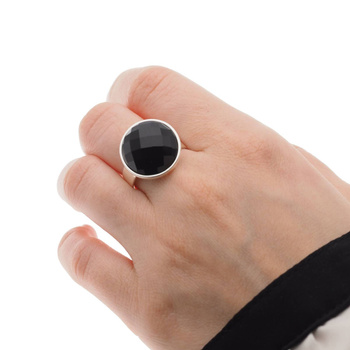 Pierścionek regulowany - okrągły Onyks fasetowany w srebrze