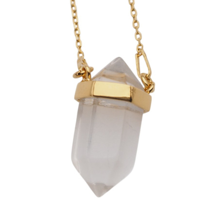 Naszyjnik - Kryształ Górski sopel w okuciu na łańcuszku złoconym